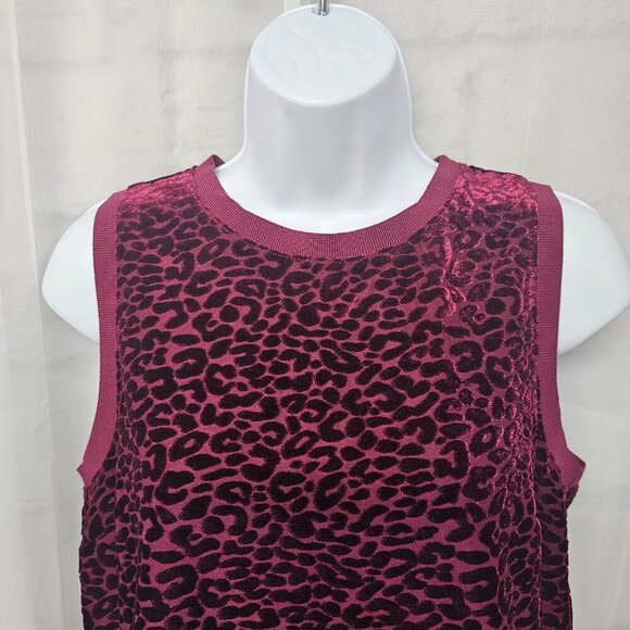 Apt. 9 Burgundy Flocked Leopard Print Tank Goth Punk Velour Streetwear Club M - Picture 2 of 12